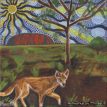 Australian Desert Dingo by Ayres Rock ~ Vision Quest Framed Canvas Print by Mirree Contemporary Aboriginal Art